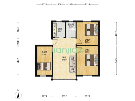 常福三区第二教工住宅小區 3室1厅1卫 80平方