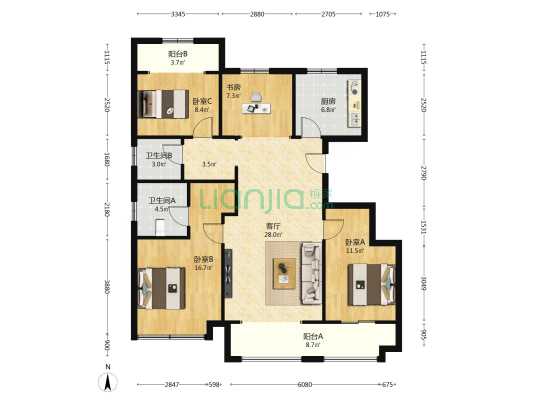 金地玺悦府 4室1厅2卫 142平方