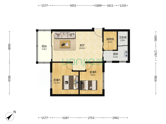 打捞局宿舍 2室1厅1卫 76平方