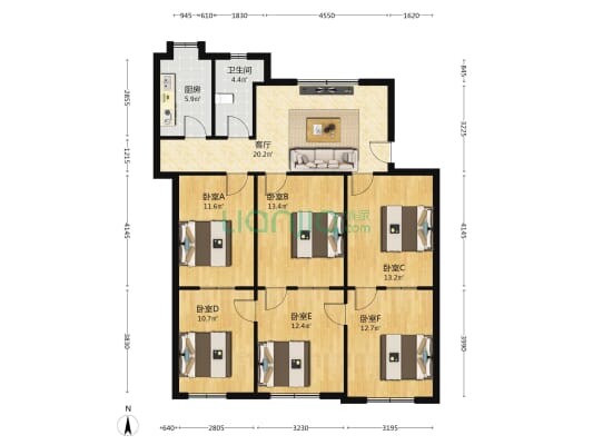 省委宿舍四区 6室1厅1卫 90平方