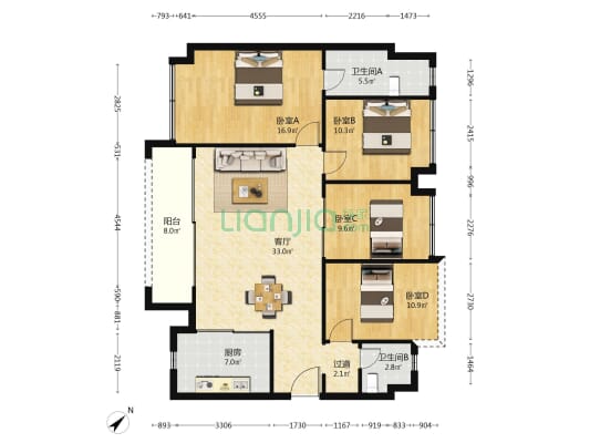万科半岛国际 4室1厅2卫 126平方