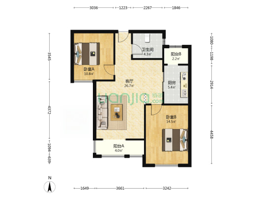 众泰欣苑 2室1厅1卫 94平方