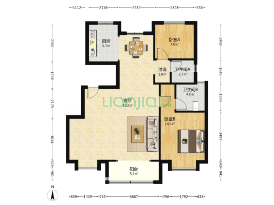 锦绣当红上锦兰园 2室1厅2卫 112平方