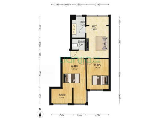 玉林南路102号 2室1厅1卫 61平方