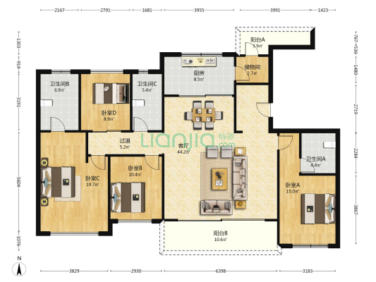 中国铁建西派城央 4室1厅3卫 177平方