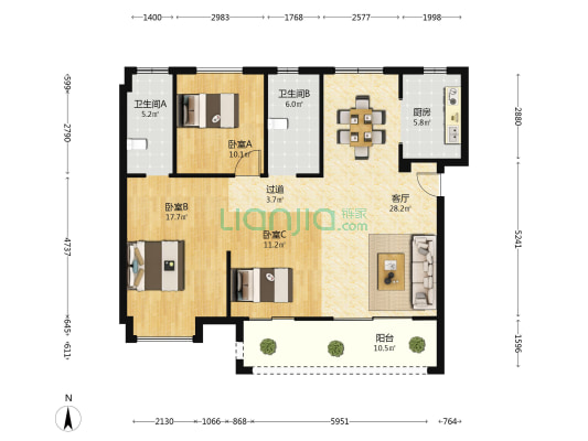 武汉碧桂园江城纪 3室1厅2卫 121平方