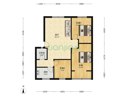 双流大市场 3室1厅1卫 90平方