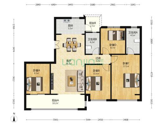 新尚尚院 4室1厅2卫 136平方