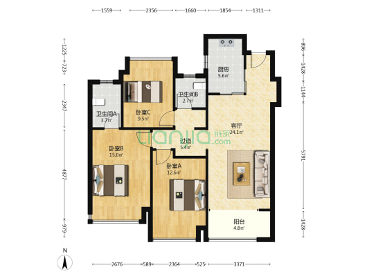 翡翠云璟 3室1厅2卫 111平方