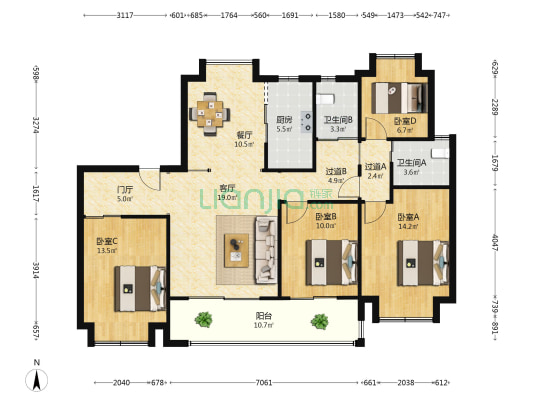 引江佳园 4室2厅2卫 142平方