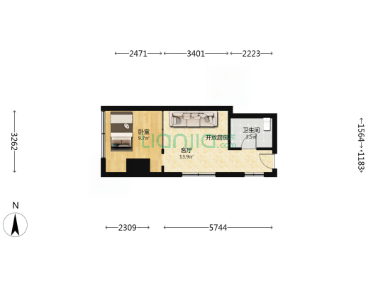 广裕中心商贸大楼 1室1厅1卫 44平方