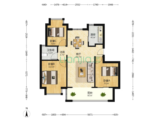 金茂宸南里 3室1厅1卫 88平方