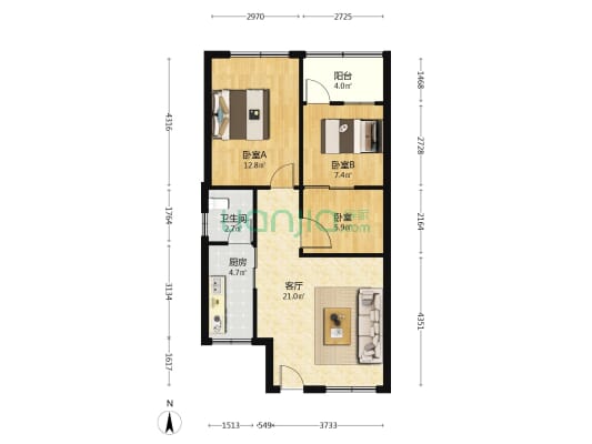 大湖星城 3室1厅1卫 84平方