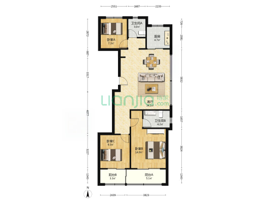 星缦云渚 3室1厅2卫 106平方
