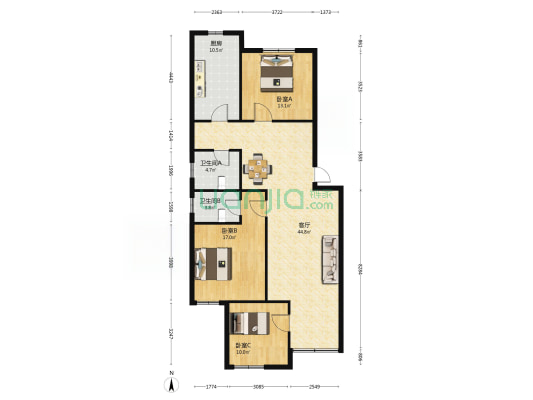 鑫海度假湾 3室1厅2卫 126平方