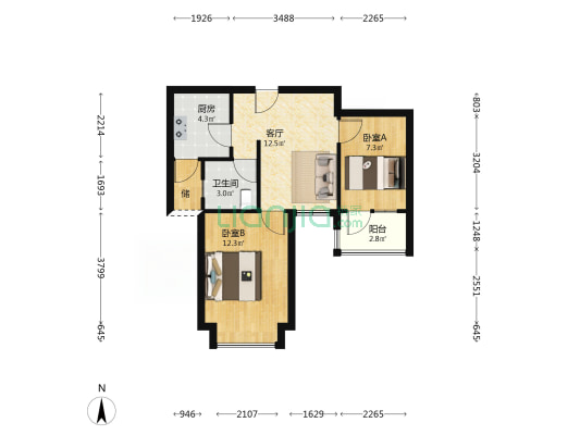 裕兴家园 2室1厅1卫 62平方