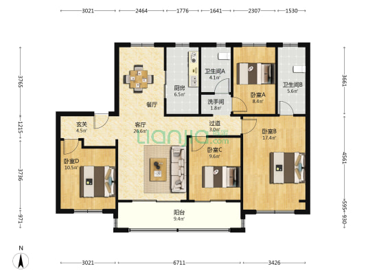 保利和光山语 4室1厅3卫 133平方