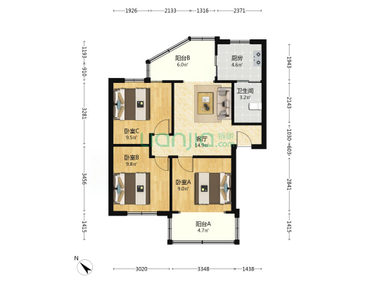 兴蓉南三巷3号 3室1厅1卫 74平方
