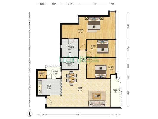 凯旋新世界广粤观邸 3室1厅2卫 171平方