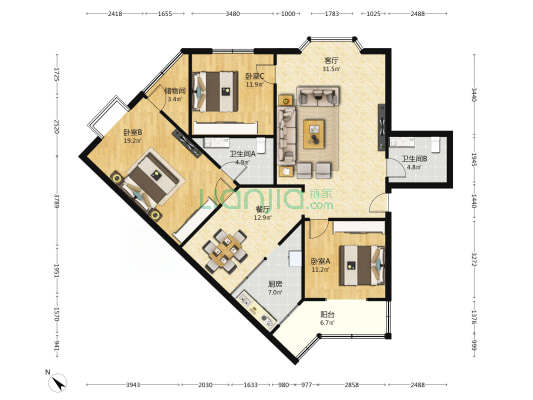 酱园南街177号 3室2厅2卫 128平方