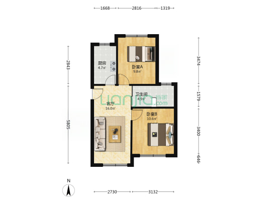 御园府 2室1厅1卫 75平方