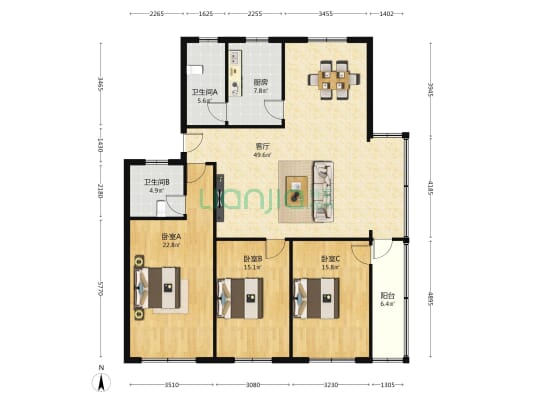 富民楼 3室1厅2卫 150平方