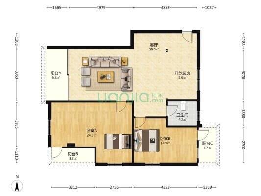 金地嘉信花园 2室1厅1卫 126平方