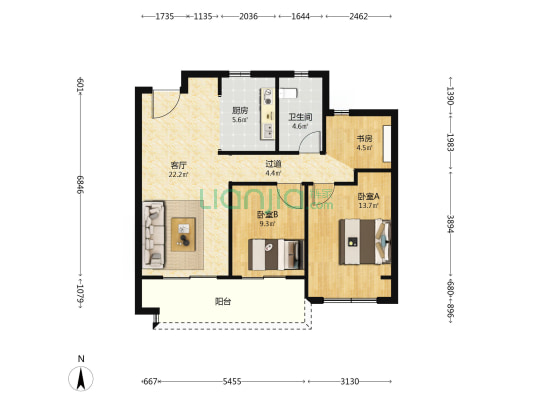 高贤云庭 3室1厅1卫 97平方