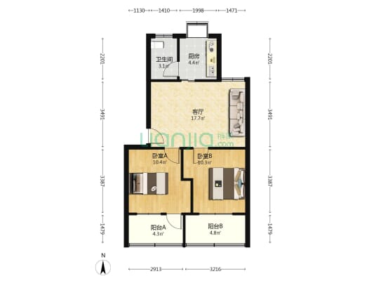 石岭塘社区 2室1厅1卫 64平方