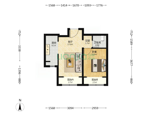 樱花北街7号院 1室1厅1卫 66平方