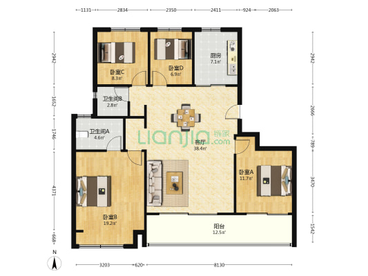 仁恒叙澜庭 4室1厅2卫 143平方