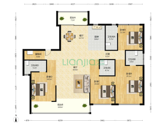 巨成璟都会 4室2厅4卫 207平方
