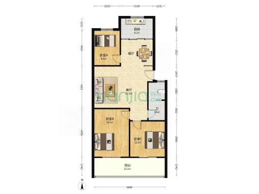 宏泰竹韵邨 3室1厅1卫 112平方
