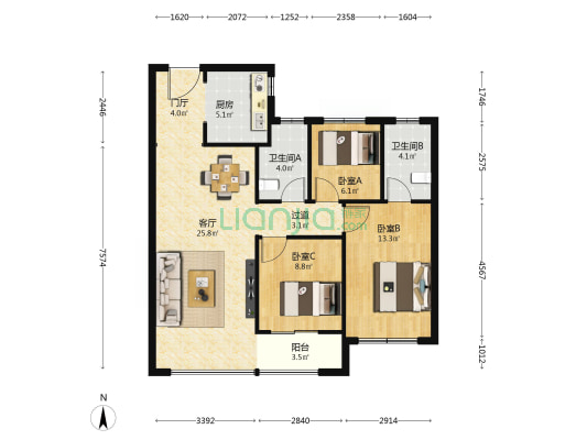 招商揽阅鸿著 3室1厅2卫 100平方