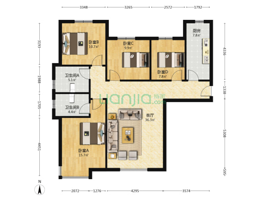 高铁新干线，好位置双卫大户型，老板推荐户型-户型图