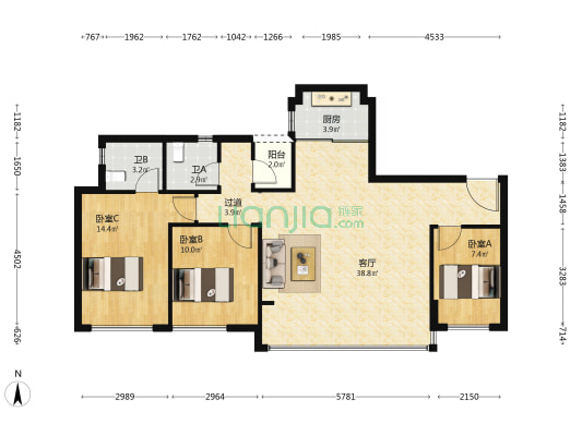 绿城重庆春风晴翠 3室1厅2卫 99平方