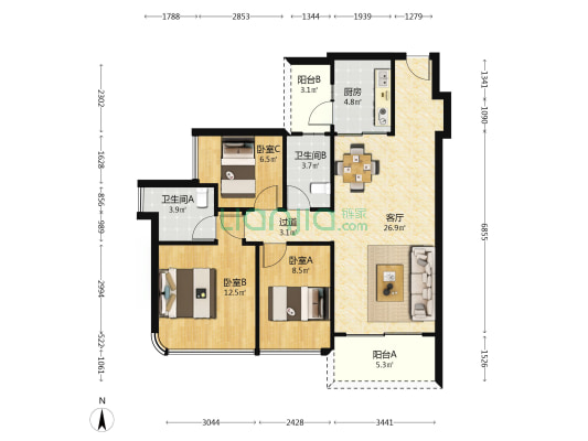 中鼎·君和名城珺合府 3室1厅2卫 99平方