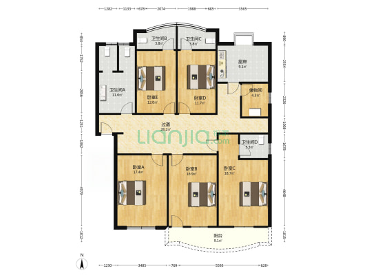 同富苑小区 5室0厅4卫 176平方