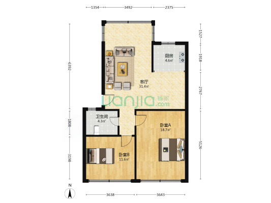 温州商贸城A区 2室1厅1卫 89平方