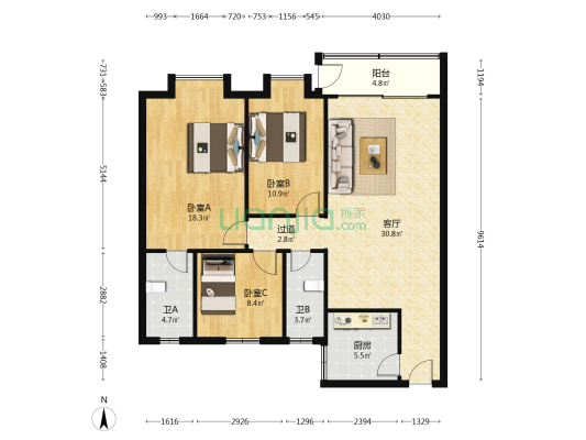雅景楼 3室1厅2卫 117平方