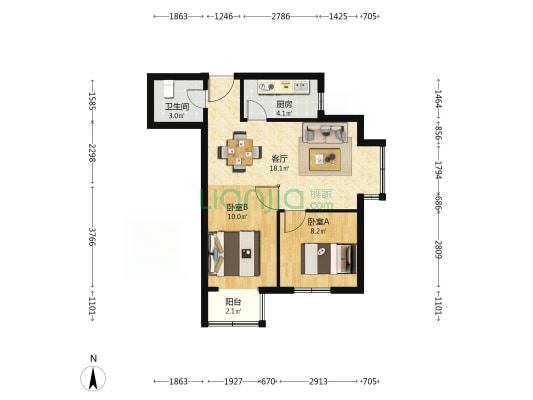 紫金新园三区 2室1厅1卫 65平方