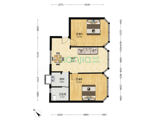 洞庭巷1号 2室1厅1卫 86平方
