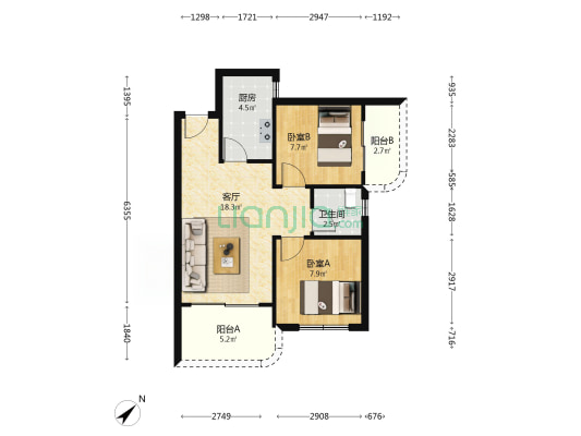 龙昆雅苑 2室1厅1卫 71平方