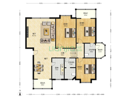 环西花园 3室1厅2卫 138平方