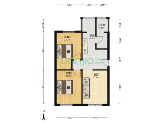 吉庆街（民主广场商圈） 2室1厅1卫 72平方