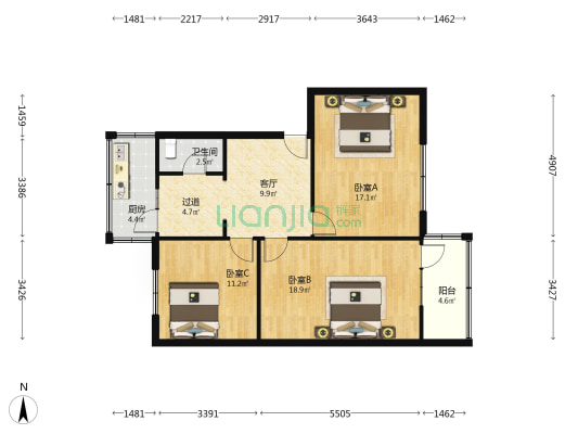 老格力空调宿舍 3室1厅1卫 100平方