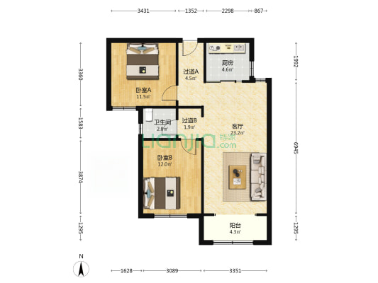 前魏华苑 2室1厅1卫 95平方