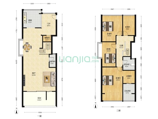 君悦龙庭一期 4室1厅3卫 132平方