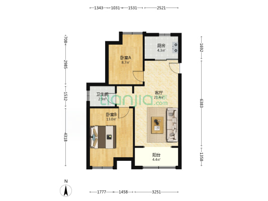 七里塘花园 2室1厅1卫 75平方