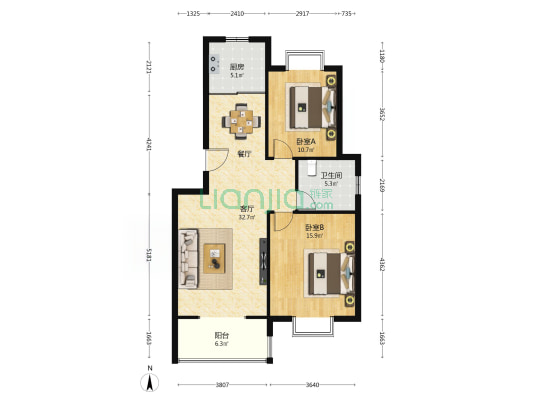 新华景苑 2室1厅1卫 93平方